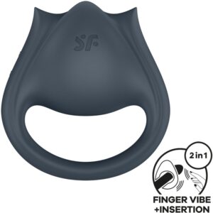 SATISFYER – PERFECT PAIR 2 MULTIVIBRANTES 2 EM 1 ANEL PARA PÊNIS E ESTIMULADOR DE DEDO CINZA