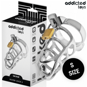 ADDICTED TOYS LOCKED – GAIOLA DE PÊNIS DE METAL COM TRAVA DE PRATA TAMANHO S